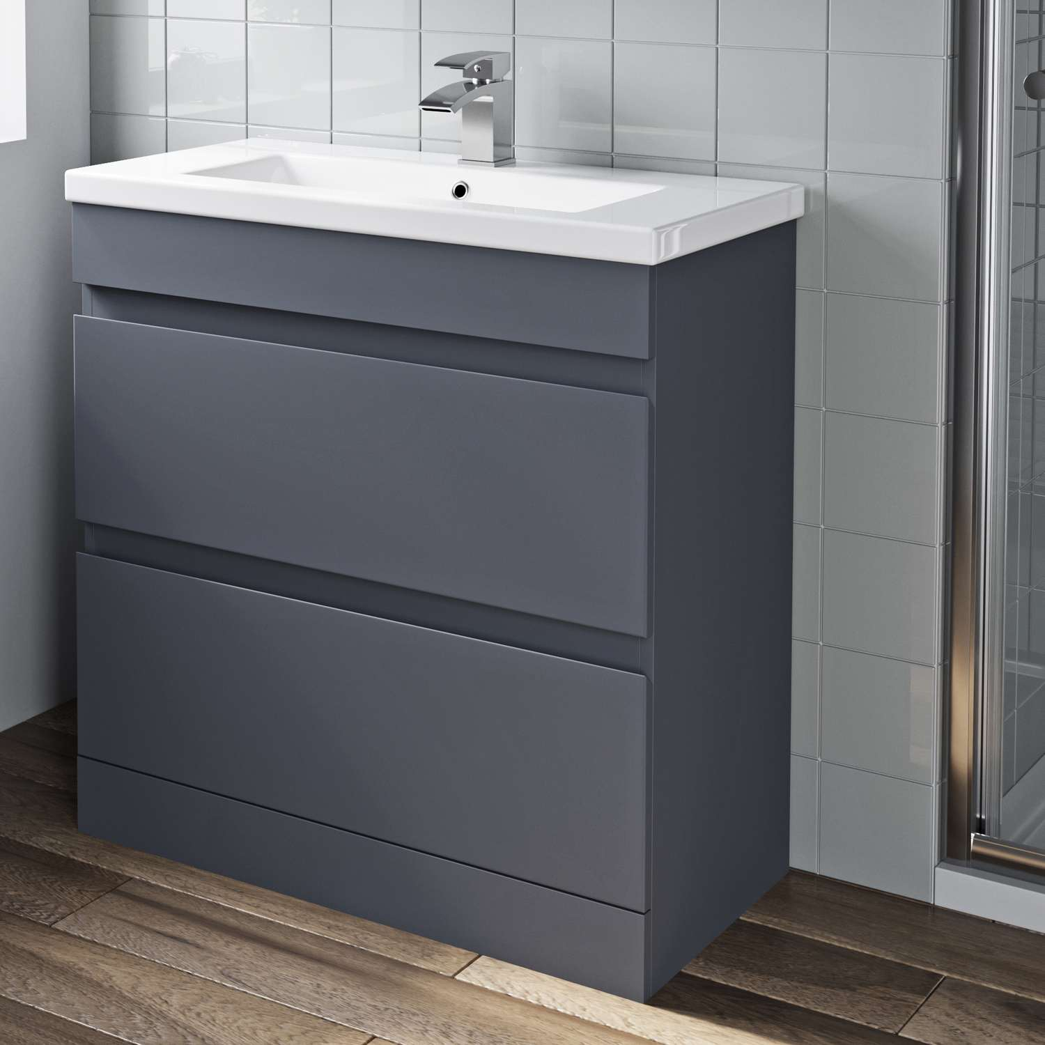 Details About 800mm Bathroom Vanity Unit Basin Storage 2 Drawer Cabinet Furniture Grey Gloss with regard to sizing 1500 X 1500