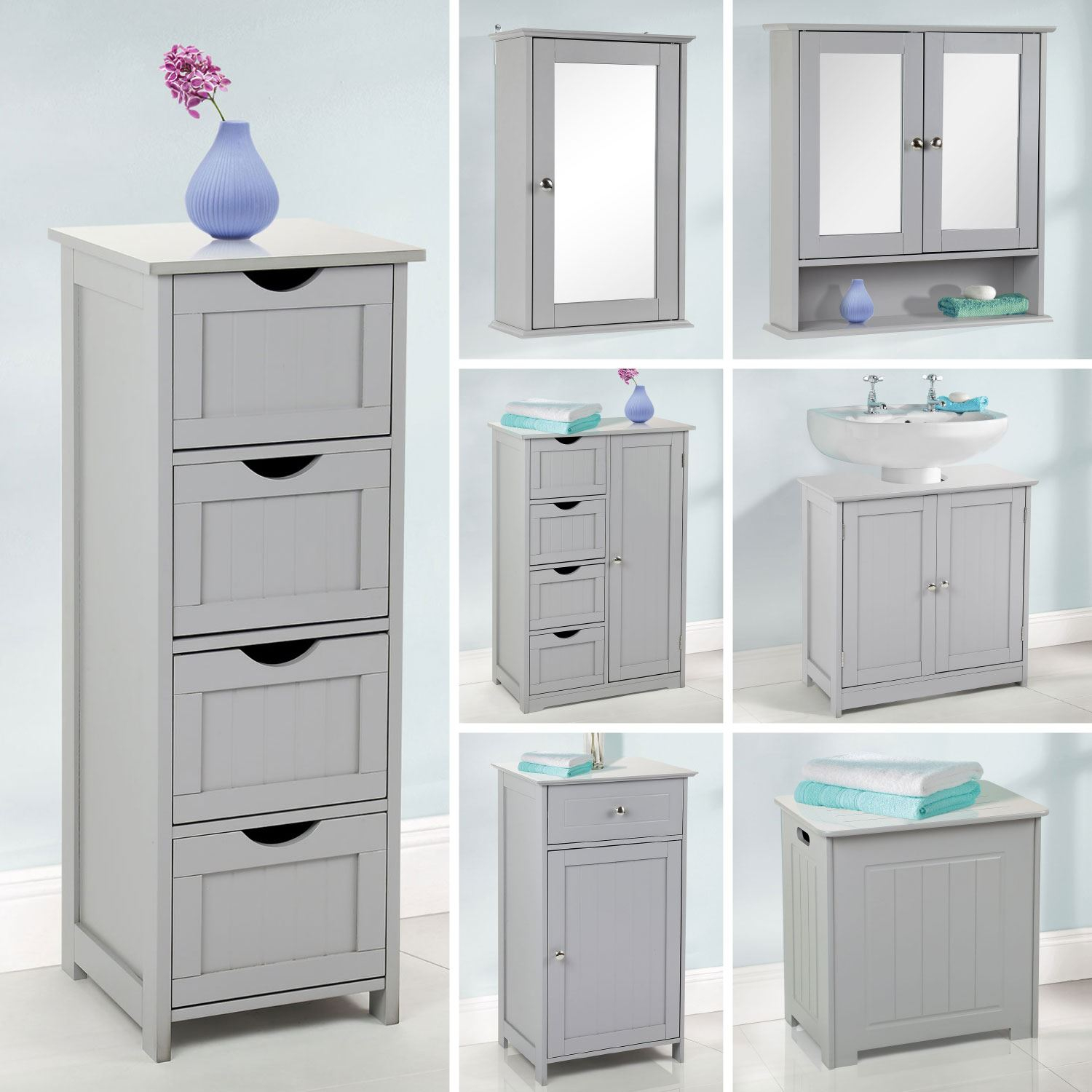 Details About Grey Wooden Bathroom Furniture Range Storage Cabinet Cupboard Under Sink Mirror in measurements 1500 X 1500