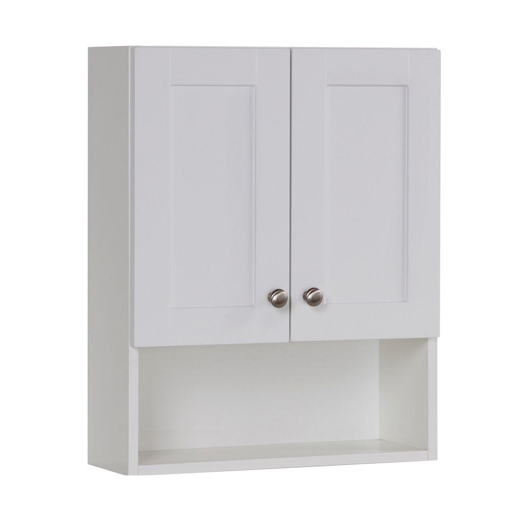 Glacier Bay Del Mar 21 In W X 26 In H X 8 In D Over The Toilet Bathroom Storage Wall Cabinet In White within sizing 1000 X 1000