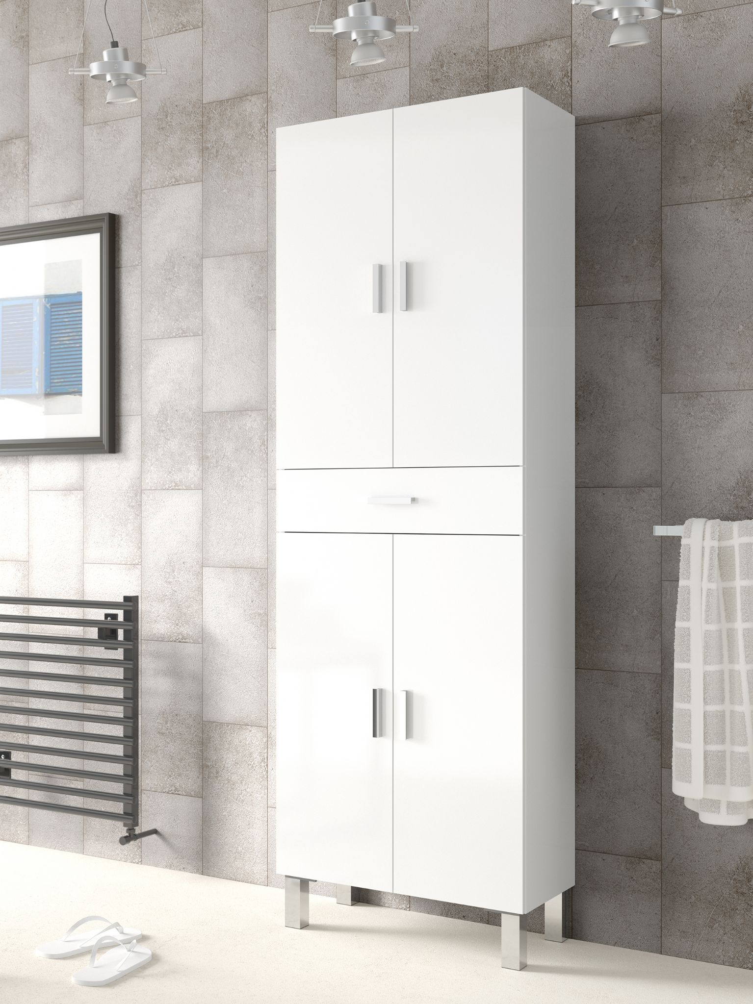 Rimini Tall Bathroom Cupboard White Gloss throughout sizing 1535 X 2048