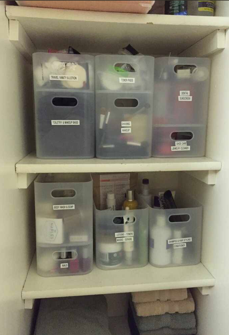 Stackable Muji Pp Containers Labelled In Linen Closet for proportions 747 X 1092