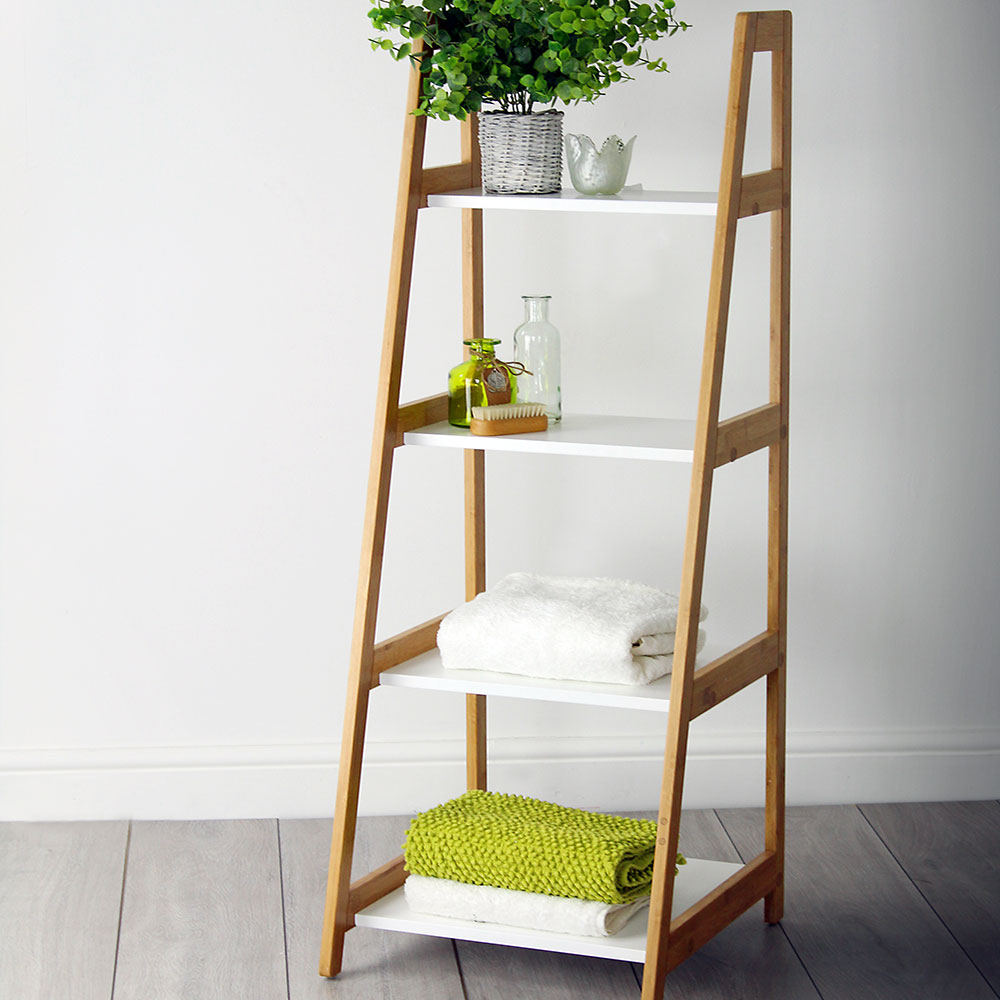 White Bamboo 4 Tier Ladder Shelving Unit with regard to dimensions 1000 X 1000
