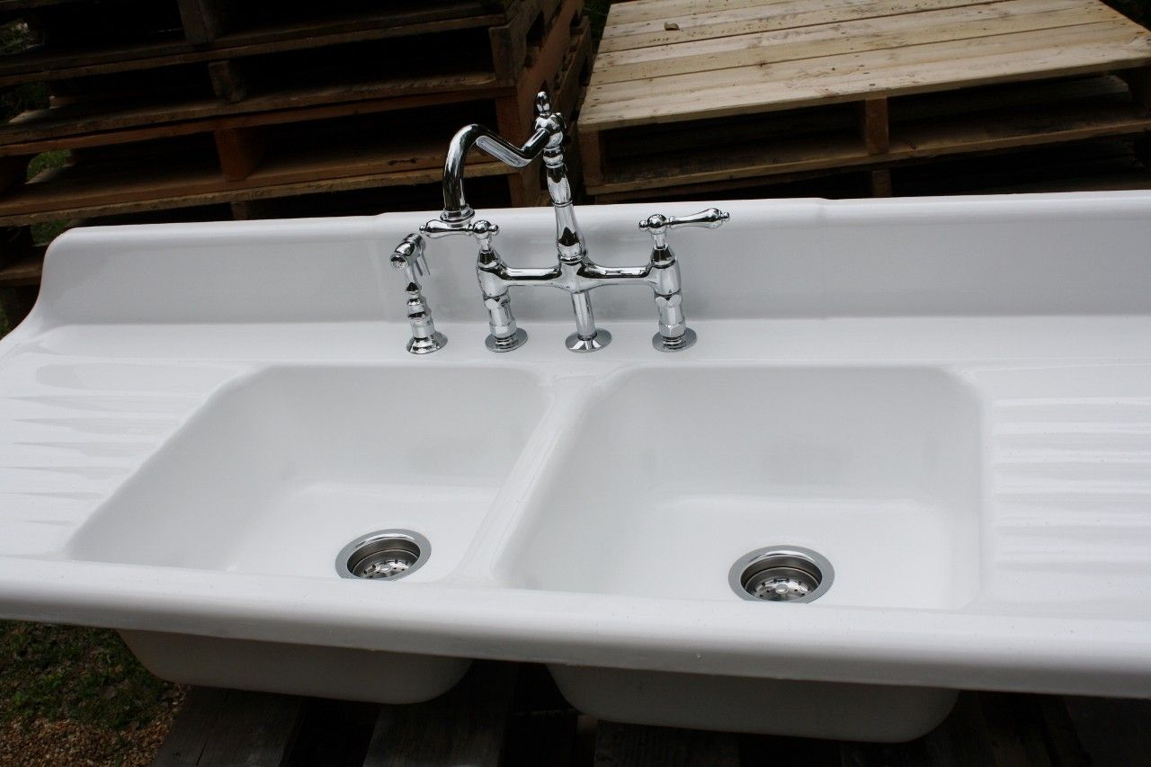 1940 Cast Iron Farmhouse Sink 66 X 24 Double Basin Double Drain with proportions 1280 X 853