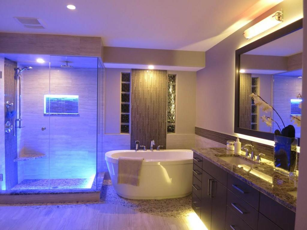 Amazing Bathroom Blue Led Lights Decors Ideas In Ceiling Glass for size 1024 X 768