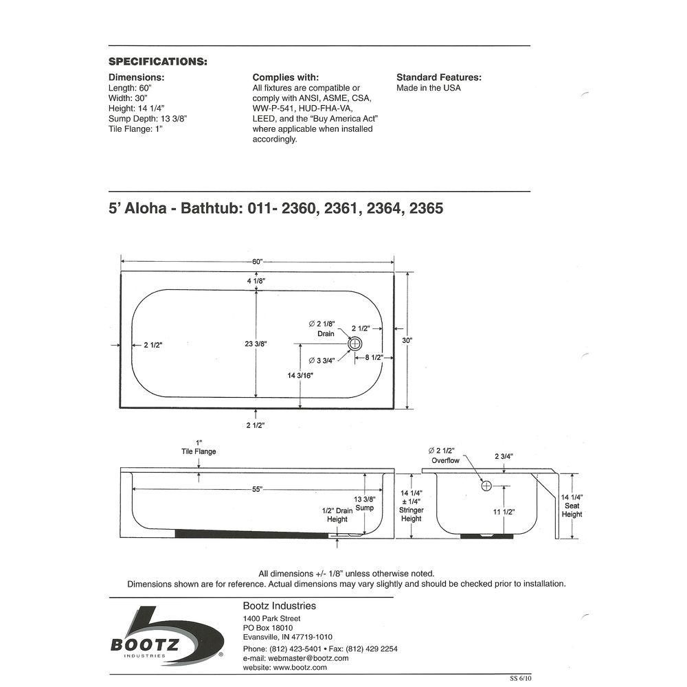 Bootz Industries Aloha 5 Ft Right Hand Drain Soaking Tub In White intended for measurements 1000 X 1000