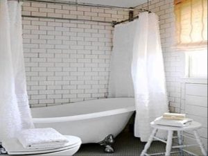 White Fabric Shower Curtains For White Tub Having Silver Claw Legs intended for size 1280 X 960